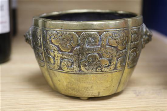 A Chinese bronze censer, with banded decoration width 13cm